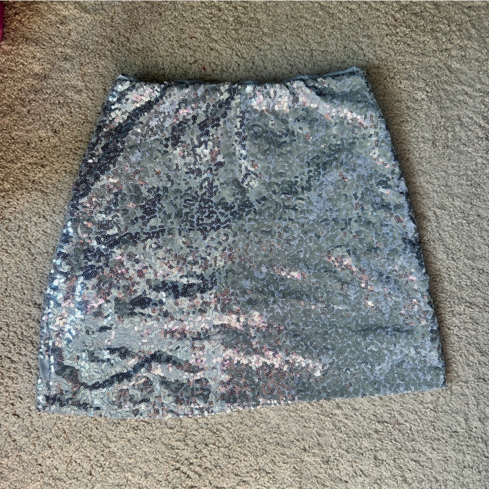 Silver Sequin Mini Skirt